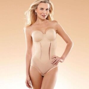 NEW Flexees 38D Easy Up Strapless Firm Control Bodybriefer 1256 Beige 92355